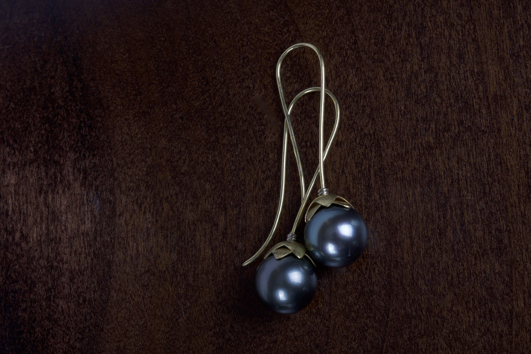 Tahitian Pearl Dangle Earrings 04966 - Ormachea Jewelry
