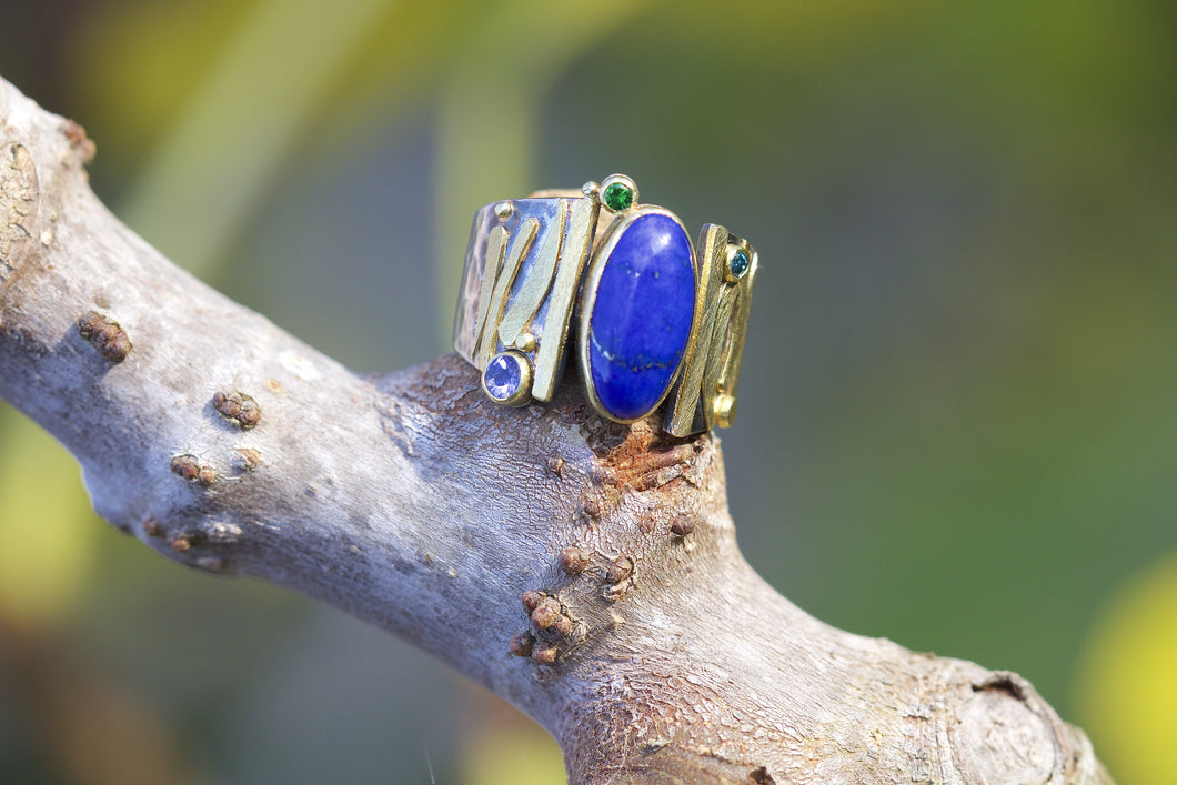 Lapis and Mixed Gems Ring 05494 - Ormachea Jewelry