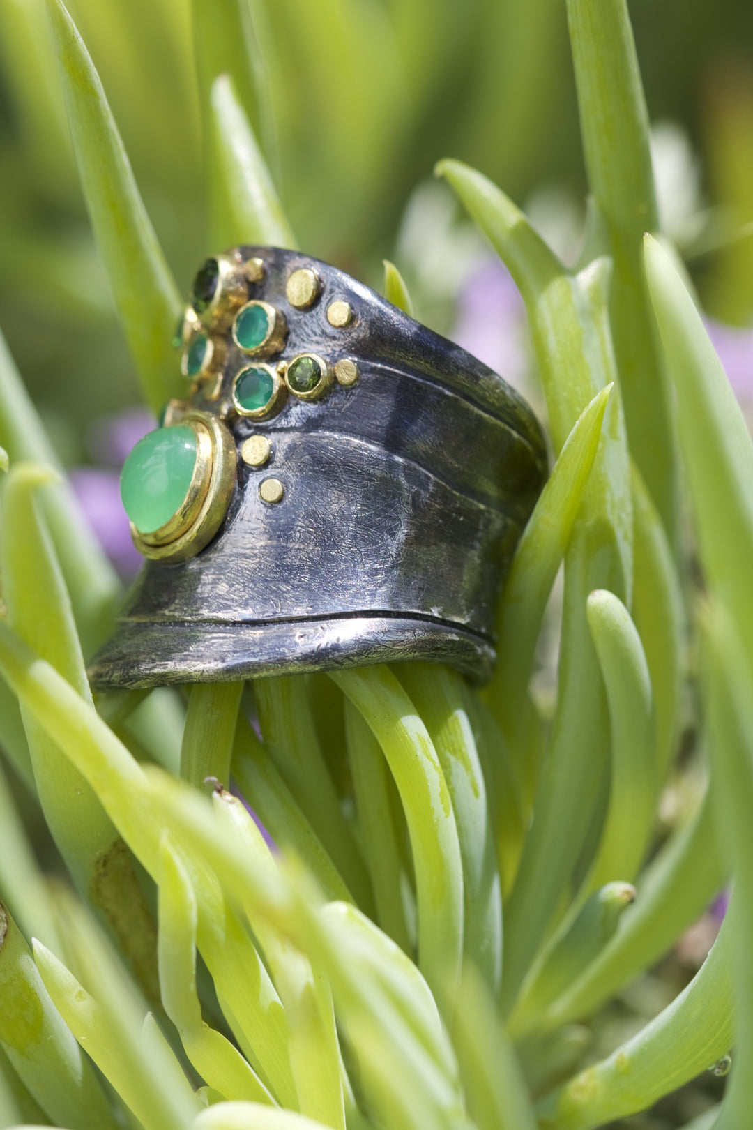 Chrysoprase and Tourmaline Ring 05843 - Ormachea Jewelry